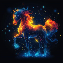 Obraz premium A horse silhouette surrounded by glowing constellations and magical sparkles generative AI