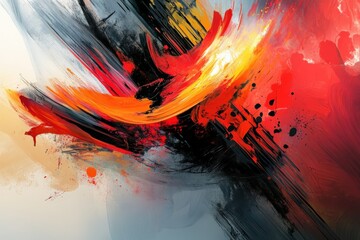 abstract painting of red orange black and gray brush strokes