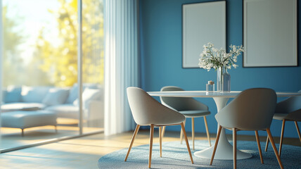 Modern dining room with stylish furnishings and serene natural light