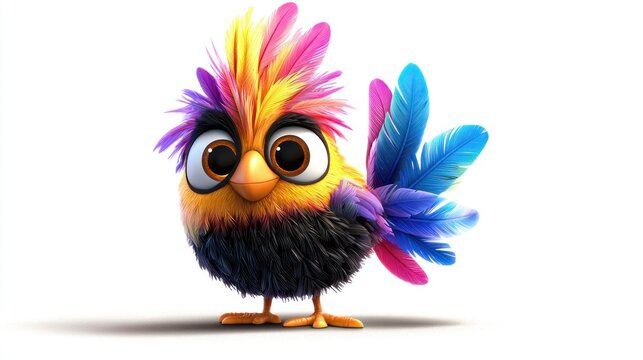 Colorful cartoon bird character whimsical design digital art vibrant background playful concept