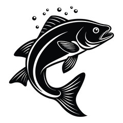 Fototapeta premium Black and White Fish Silhouette, Jumping Out of Water on a white background