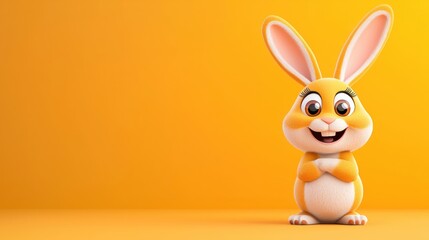 Obraz premium Cheerful rabbit character in a playful environment - bright yellow digital art close-up