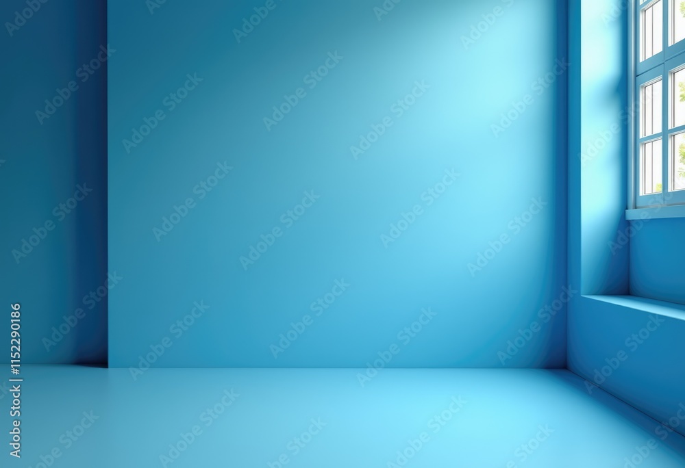 Poster A minimalistic blue room with a window and a single light source.