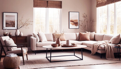 Stylish Living Room with Cozy Aesthetic Generative AI