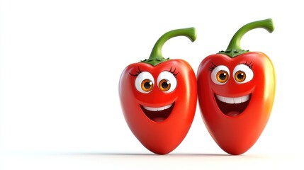 Cheerful cartoon peppers smiling together colorful animation whimsical style fun vibe