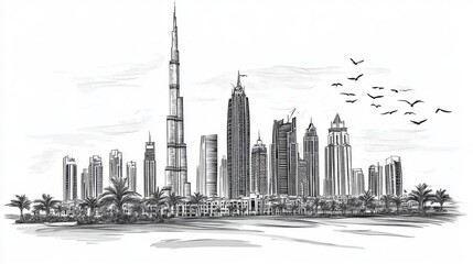 Stunning vector illustration of Dubai's iconic city skyline.