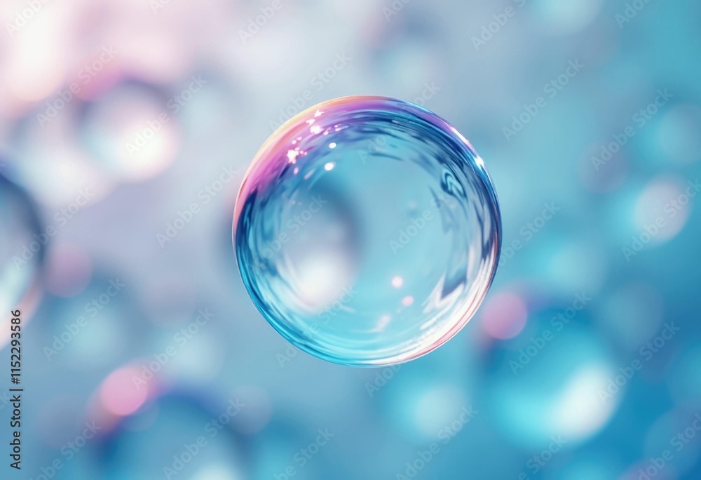 Poster a single iridescent soap bubble hovers against a backdrop of blurred colorful bubbles.