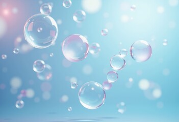 A cluster of transparent bubbles float against a soft blue and pink background.