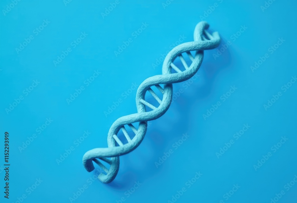 Poster a 3d printed model of a dna double helix on a blue background.