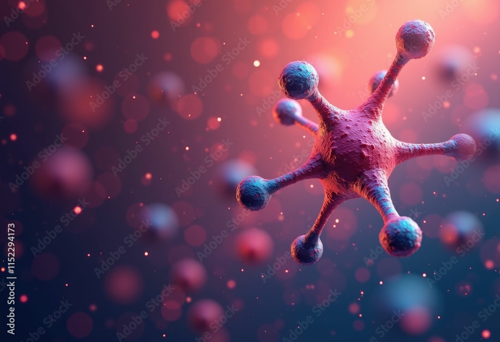 Poster a microscopic image of a virus with a spiky structure.