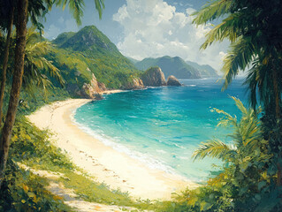 Naklejka premium Secluded Tropical Beach Cove