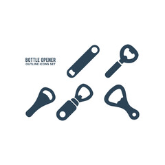 Bottle opener icons set vector sign pictogram isolated on white. Beer opener Symbol, logo illustration.