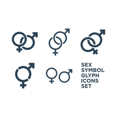 Sex symbols, gender unisex icons set flat vector simple isolated illustration signage template design trendy