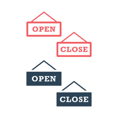 Open or closed in signboard on transparent background. Vector icons set.