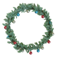3D rendered Christmas wreath with colorful balls isolated on transparent background