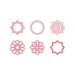 Ornament muslim icons set flat vector simple isolated illustration signage template design trendy