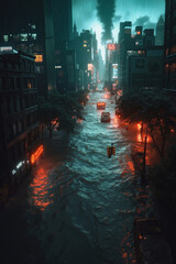 Obraz premium A city street filled with lots of water and traffic lights