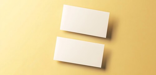 Empty blank business card front and back on a solid light yellow background,