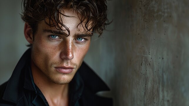 The studio transforms into a canvas as the male model seamlessly transitions through a variety of poses, highlighting the elegance and fluidity inherent in the modeling process