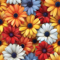 Vibrant African Daisy Seamless Pattern with Bold Botanical Graphics