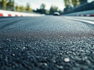 Road with asphalt surface, focus on texture and reflection