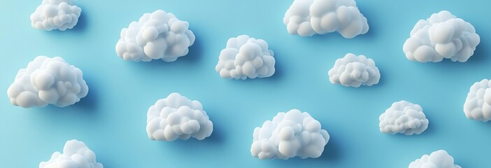 vector graphic of white clouds on blue background, arranged in rows and columns, each cloud is the same size, vector graphics -
