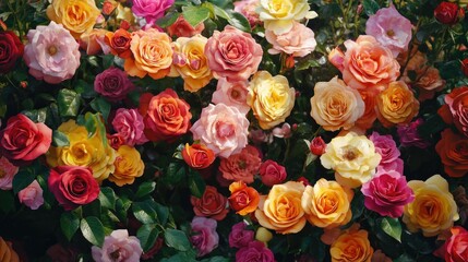 Vibrant Garden of Colorful Roses