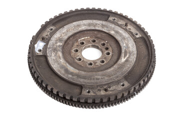flywheel of the car. in disassembled condition there are also traces of use. close-up. worn part.