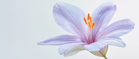 close up of a purple crocus flower with orange stamen