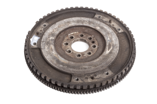 flywheel of the car. in disassembled condition there are also traces of use. close-up. worn part.