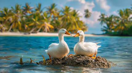 Obraz premium two ducks on the beach