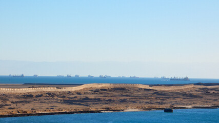 Fototapeta premium Ships at suez canal anchorage