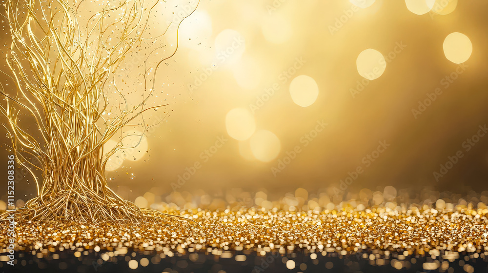 Poster Golden sparkles with elegant twisted branches create a mystical atmosphere for celebrations and events