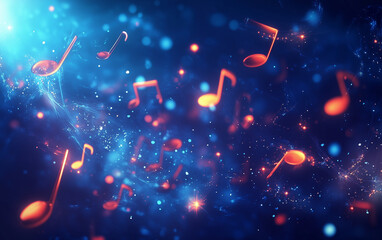 Deep blue dark abstract musical notes background