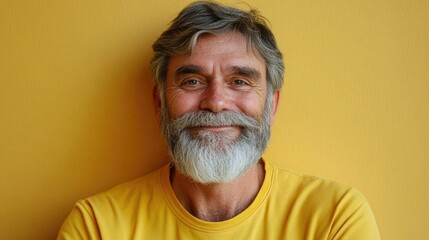 Obraz premium Happy Man Smiling with Yellow Wall