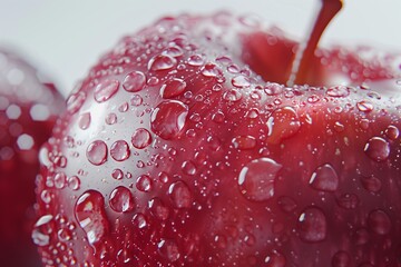 Fresh red apples with water droplets, showcasing their vibrant color and natural shine, perfect for healthy eating.