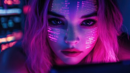 Fototapeta premium Neon-Lit Techno Fashion Photography