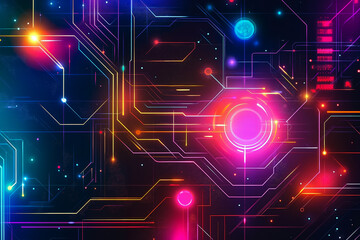A futuristic background with neon lights and a circuit board