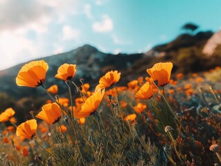 Obraz premium Serene Wildflower Field with Majestic Mountains