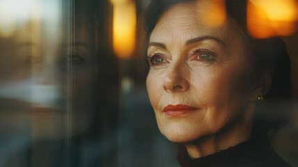 Obraz premium Contemplative Woman Looking Out a Window