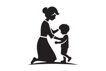 mother and son icon silhouette illustration with white background 7