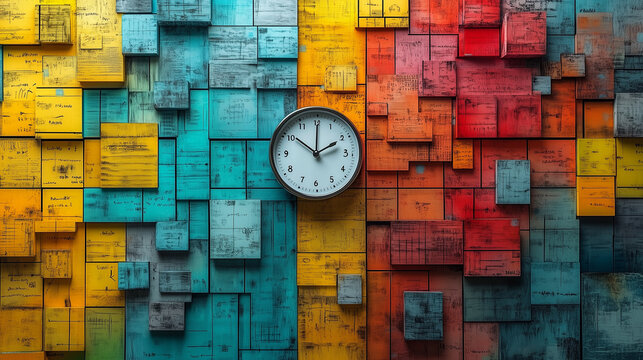 A neat schedule drawn on a whiteboard, with a clock highlighting time allocation.