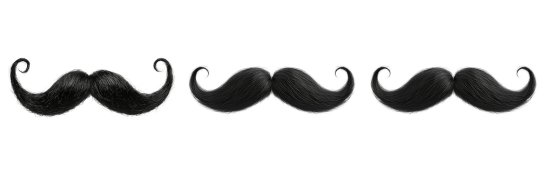 set of A  long, black mustache against  PNG format Transparent Background