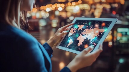 Exploring global data trends digital interface urban cityscape nighttime user perspective technology insights