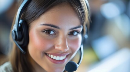Smiling Woman Wearing Headset, Microstock