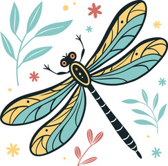 Obraz premium Whimsical Dragonfly Illustration: A vibrant and cheerful dragonfly takes center stage in this delightful illustration