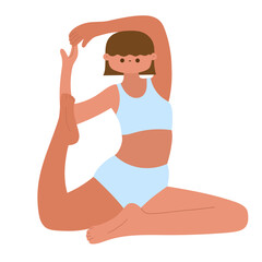 woman practicing yoga pose in sportswear flat vector illustration