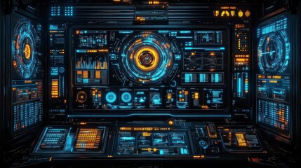 Fototapeta premium digital interface showcasing AI transforming customer experience. Include elements like glowing chatbots, personalized recommendations, predictive analytics represented through flowing data streams.