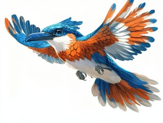 Fototapeta premium a colorful bird flying with bright orange and blue feathers