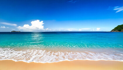 Fototapeta premium Crystal clear beach water and blue ocean waves, perfect for a summer holiday getaway.